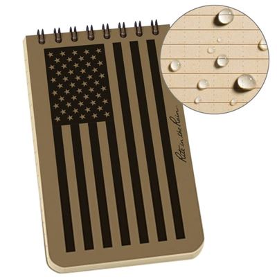Blok voděodolný TOP-SPIRAL 3x5" notebook malý vlajka USA TAN
