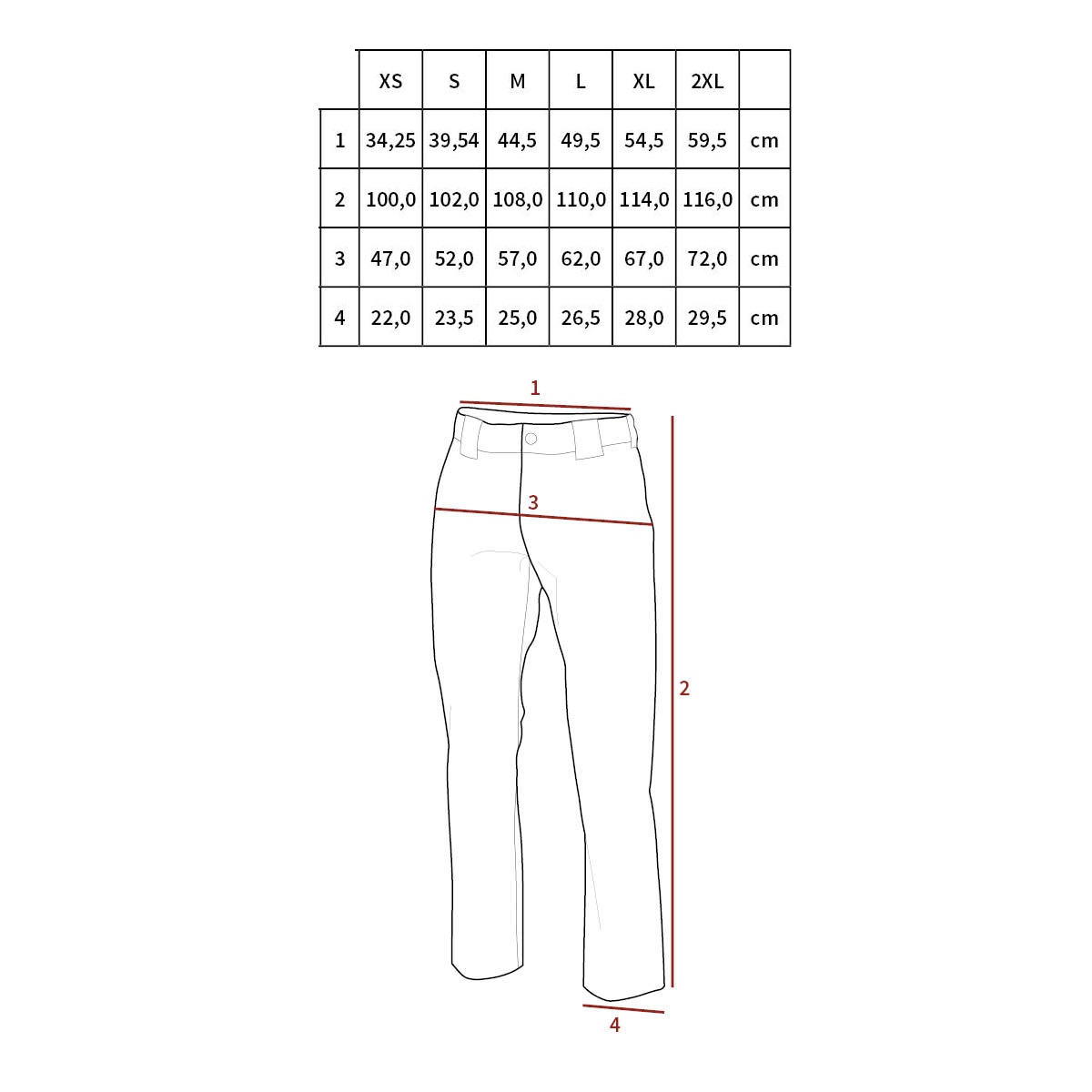 Kalhoty US VIETNAM Rip Stop tabulka