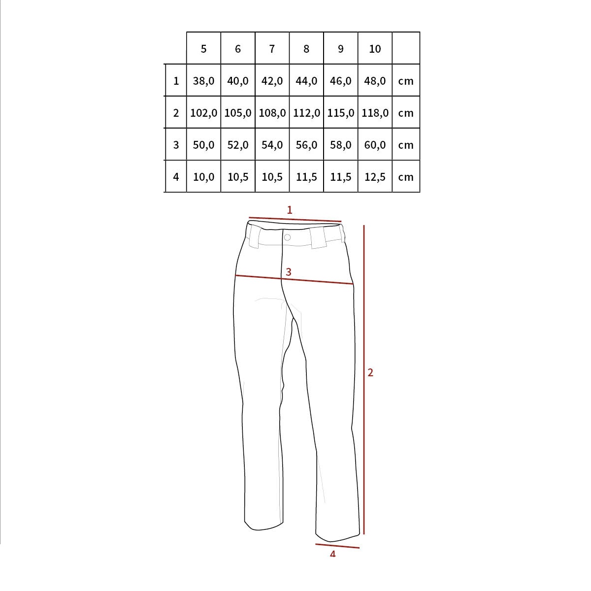 Tabulka velikostíSpodky/kalhoty BW zateplené tabulka