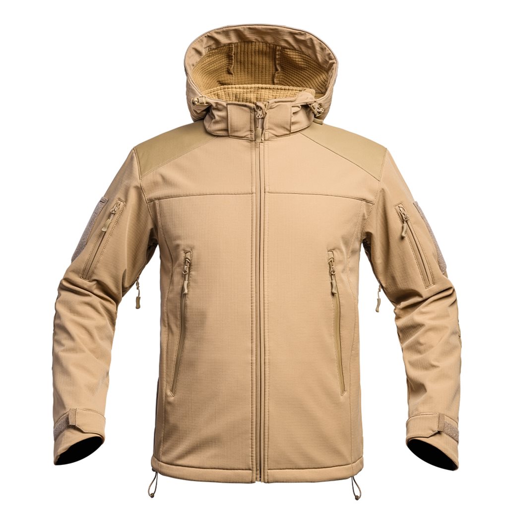 Levně Bunda FIGHTER V2 softshell s kapucí TAN