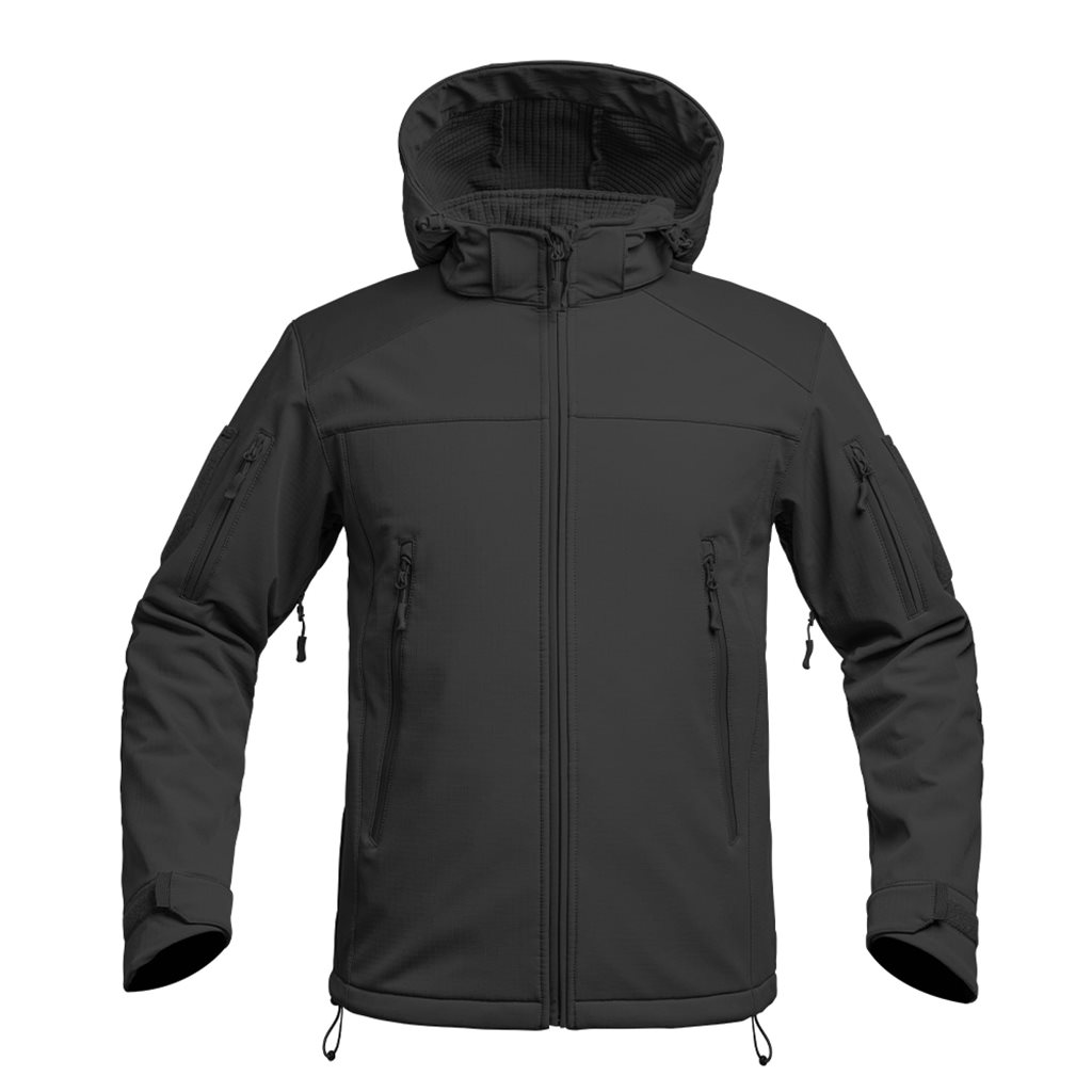 Levně Bunda FIGHTER V2 softshell s kapucí ČERNÁ