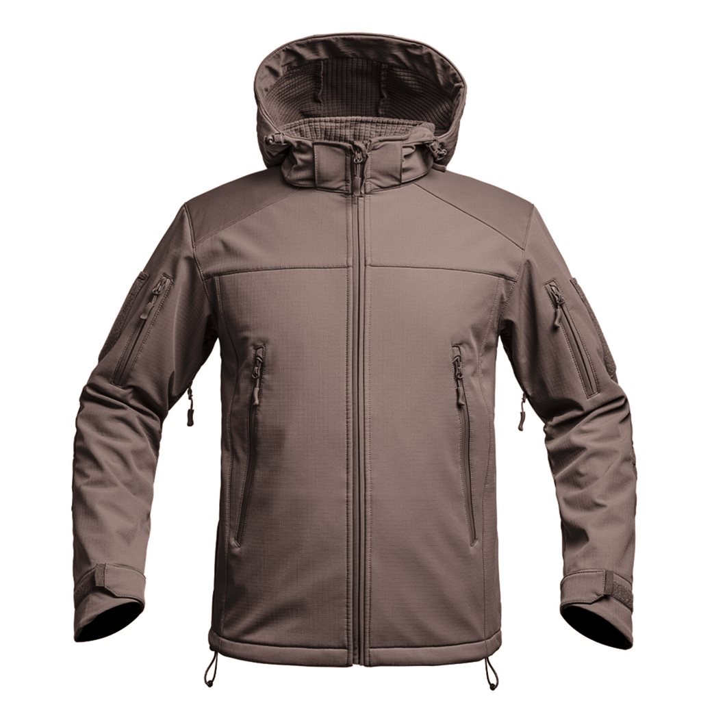 Levně Bunda FIGHTER V2 softshell s kapucí HNĚDÁ