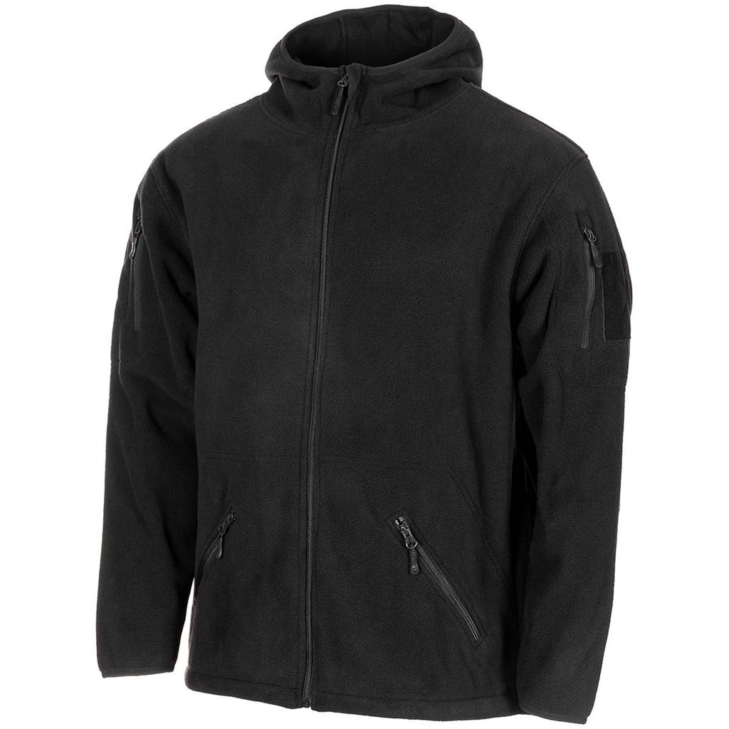 Levně Mikina FLEECE na zip s kapucí TACTICAL ČERNÁ