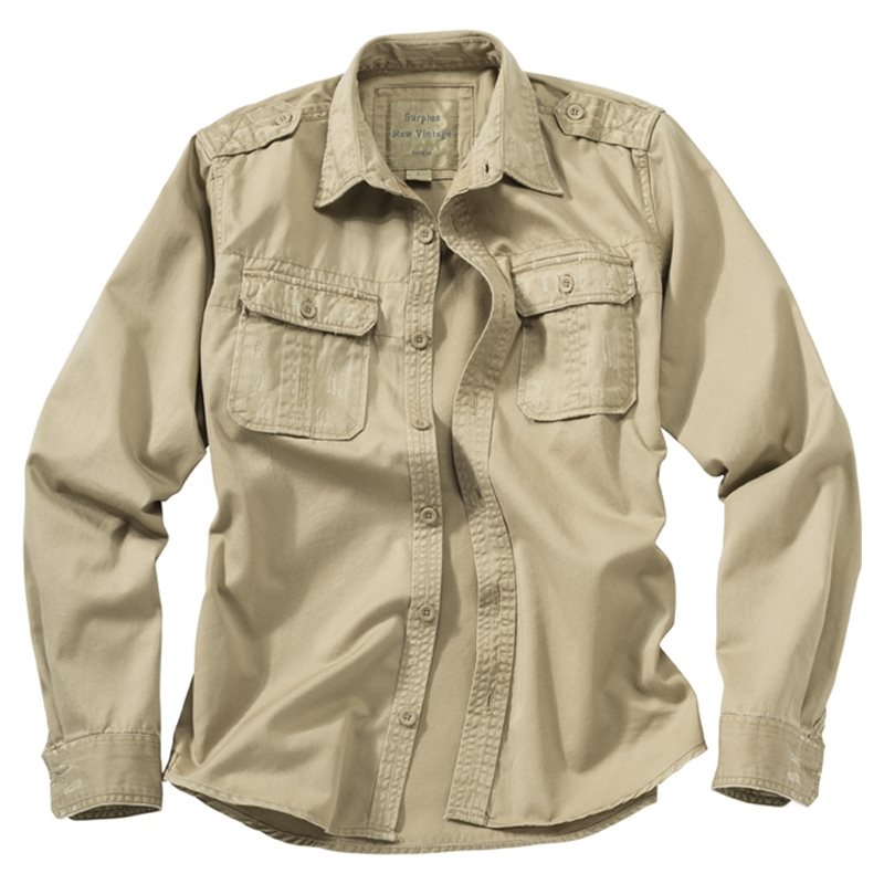 Levně Košile RAW VINTAGE s dlouhým rukávem KHAKI