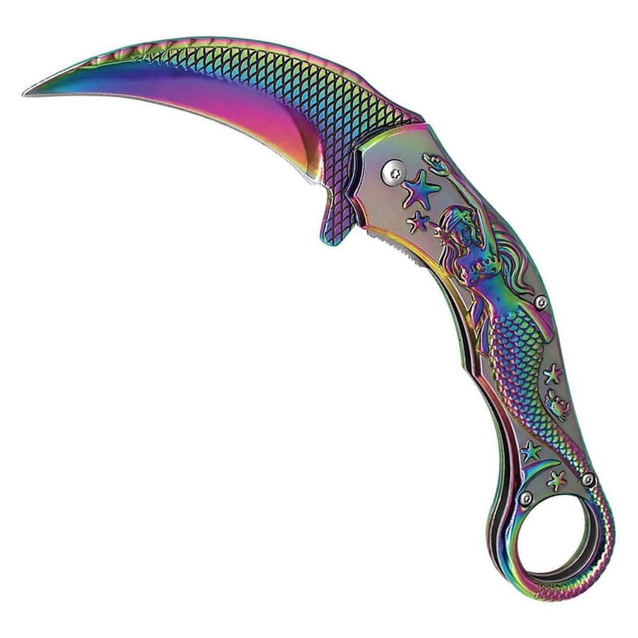 Levně ElitEdge nůž zavírací MERMAID karambit DUHOVÝ