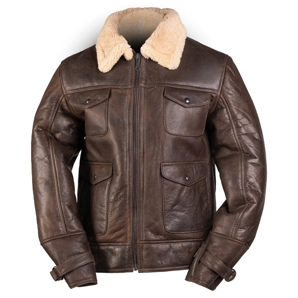 Levně Bunda kožená US NAVY A4 SHEEPSKIN HNĚDÁ