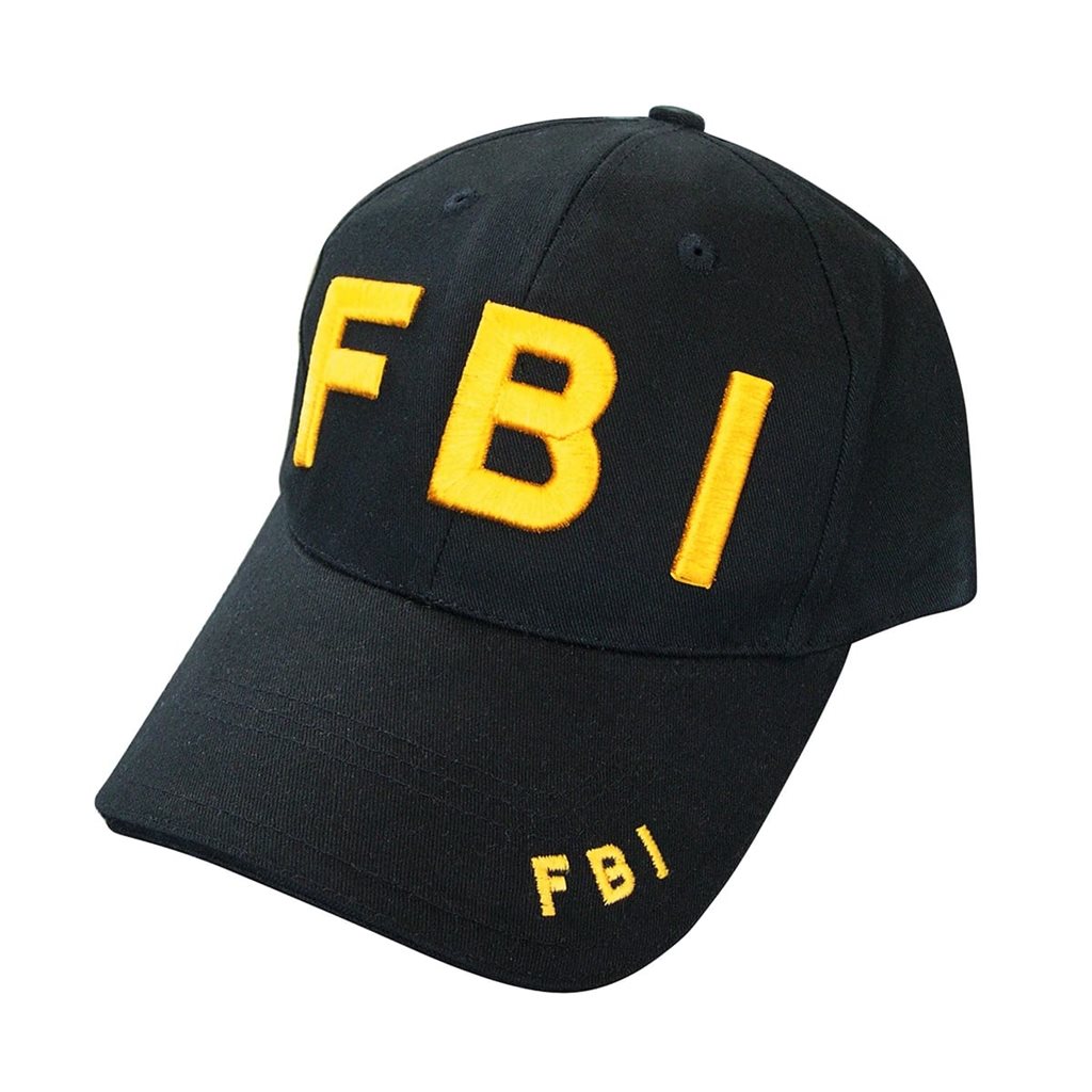 Čepice baseball s nápisem 'FBI' žlutě vyšitý ČERNÁ