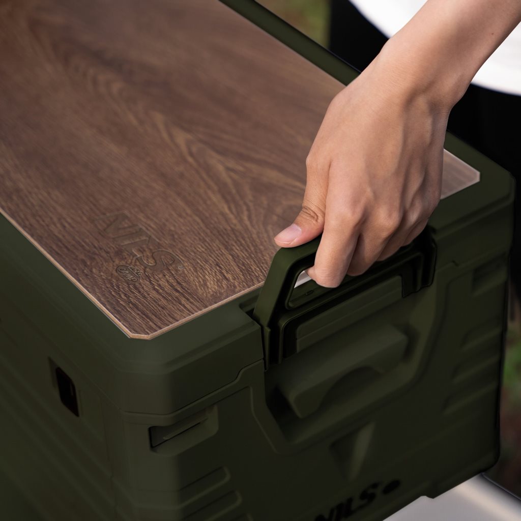 Bedna skládací box s víkem a dřevěnou deskou 32L ZELENÁ