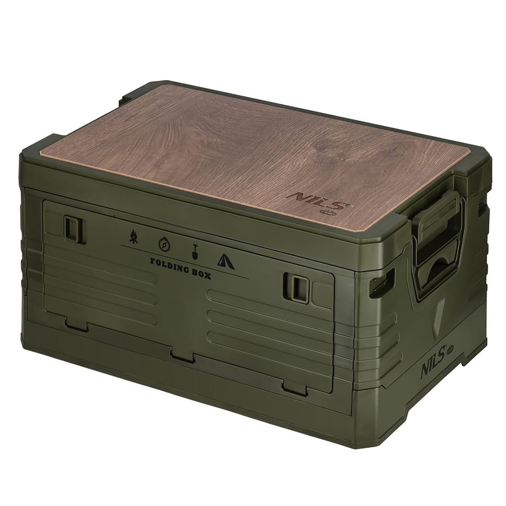 Bedna skládací box s víkem a dřevěnou deskou 32L ZELENÁ