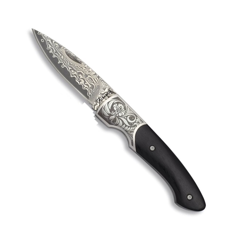 Levně Albainox nůž zavírací BLACK WOOD čepel DAMAŠEK
