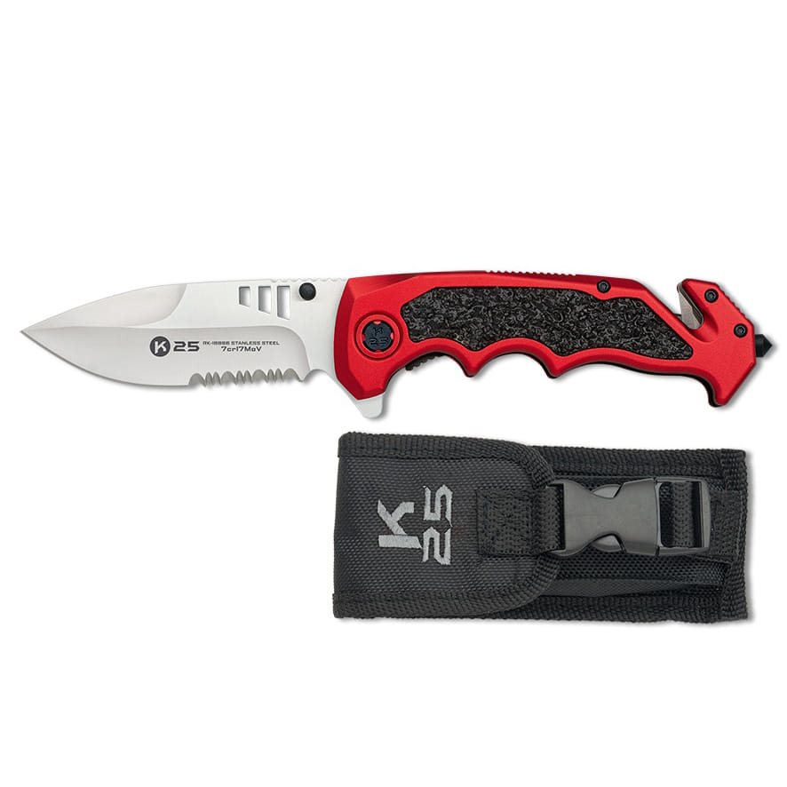 Levně K25 nůž zavírací PENKNIFE kombinované ostří ČERNO/ČERVENÝ