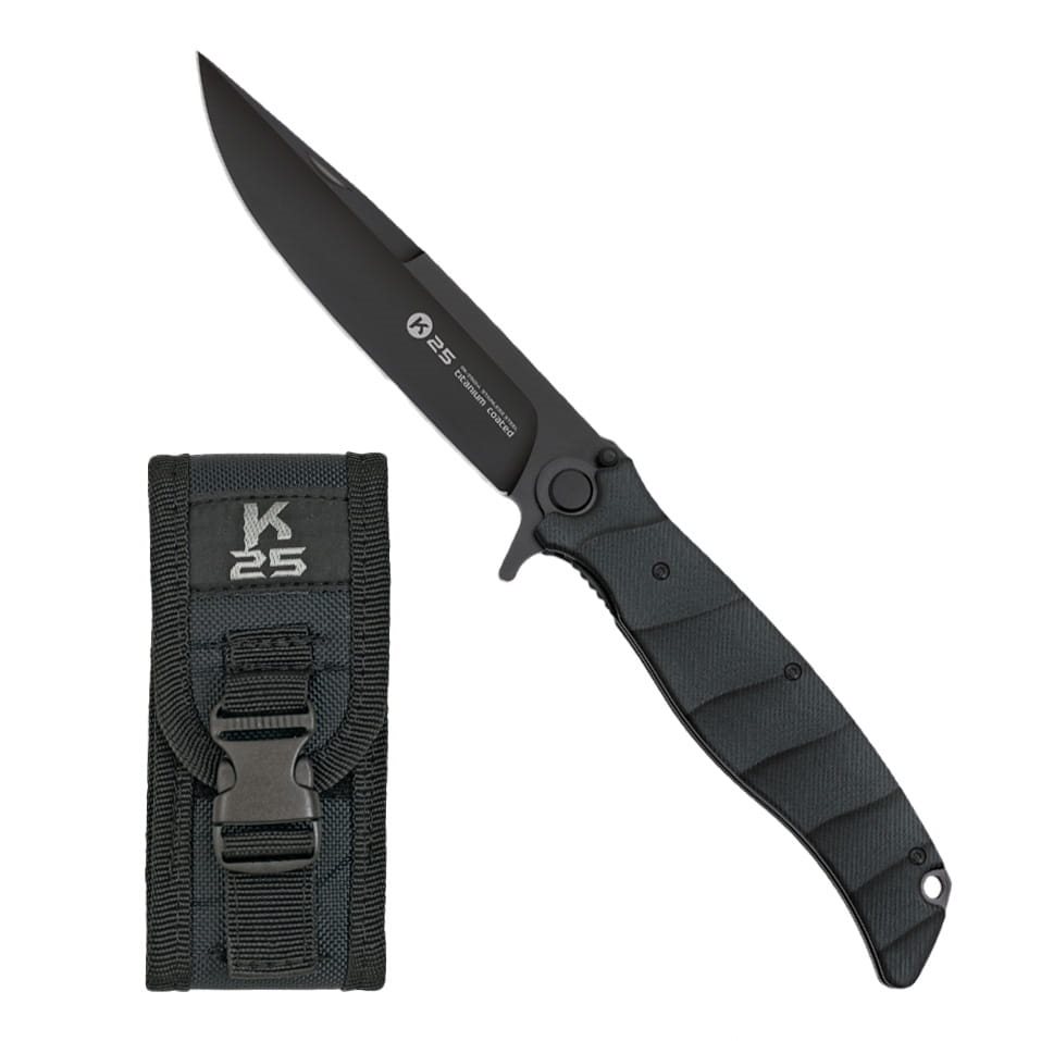 Levně Nůž zavírací K25 G10 černá čepel ČERNÝ + pouzdro