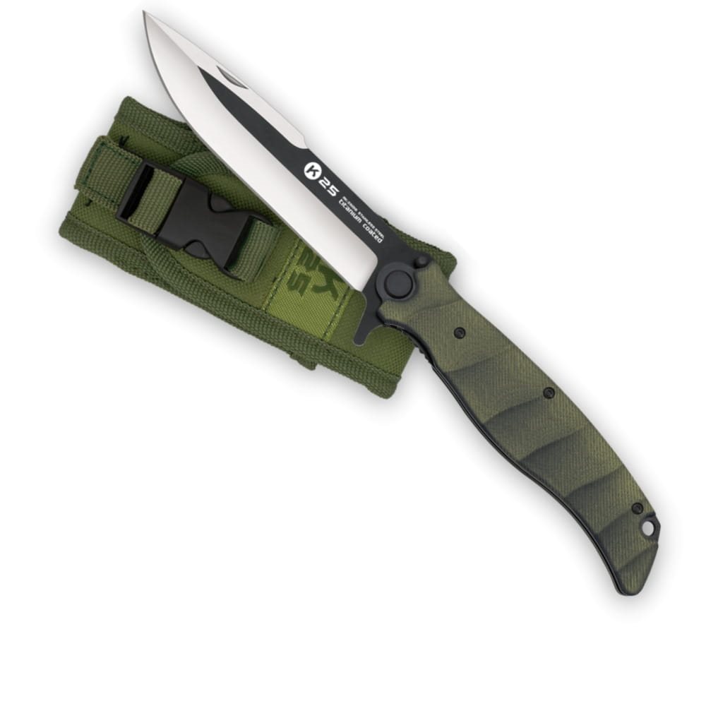 Levně Nůž zavírací K25 G10 tvarovaná čepel ZELENÁ střenka + pouzdro