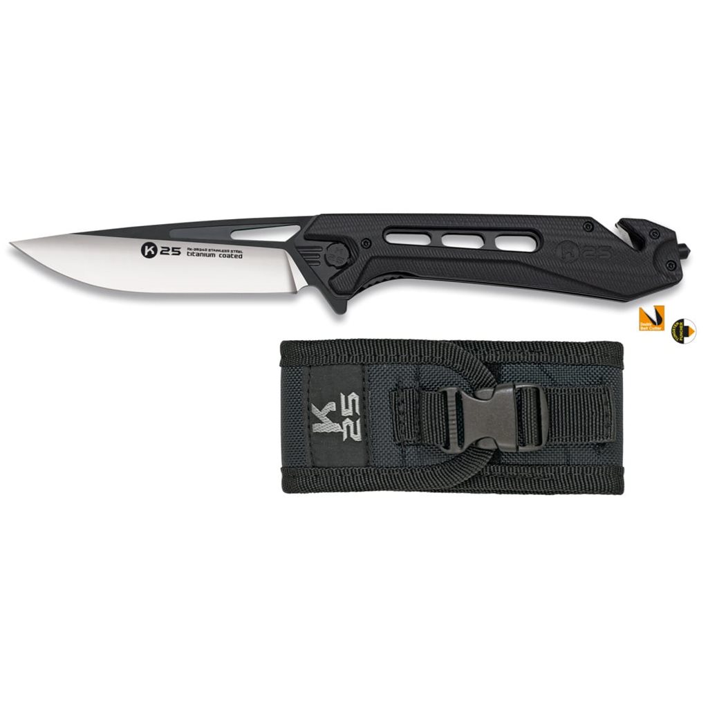 Levně K25 nůž zavírací TACTICAL XL s pouzdrem ČERNÝ