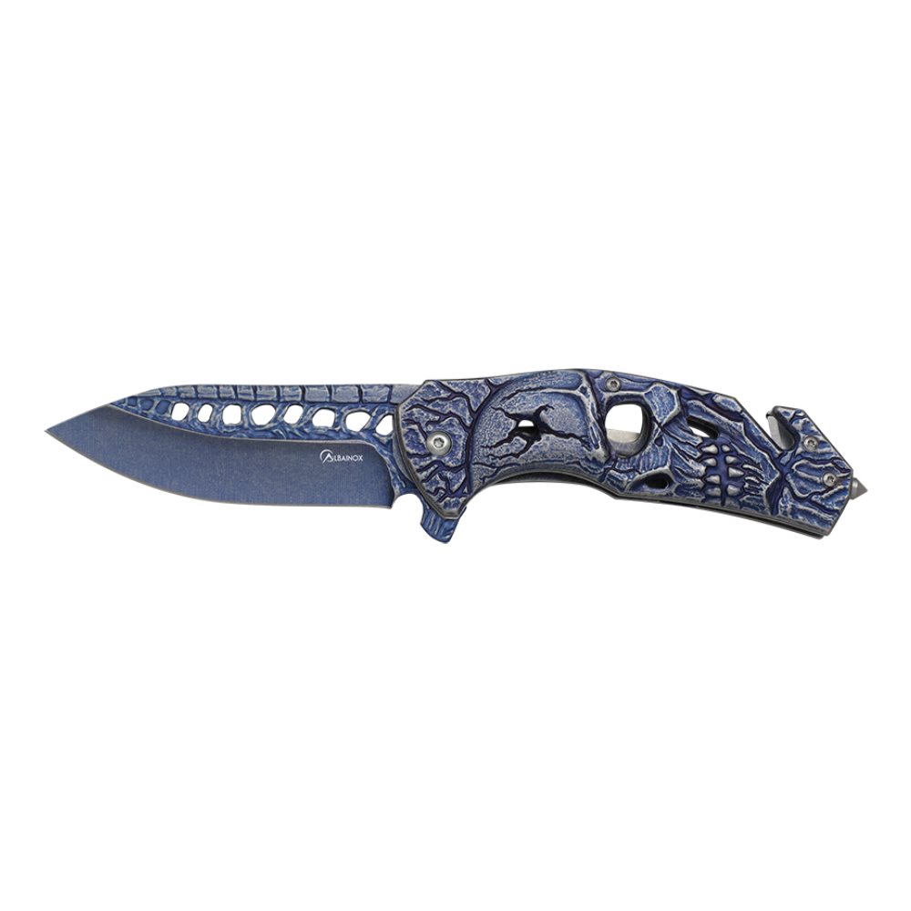 Nůž zavírací 25268 s lebkou MODRÝ