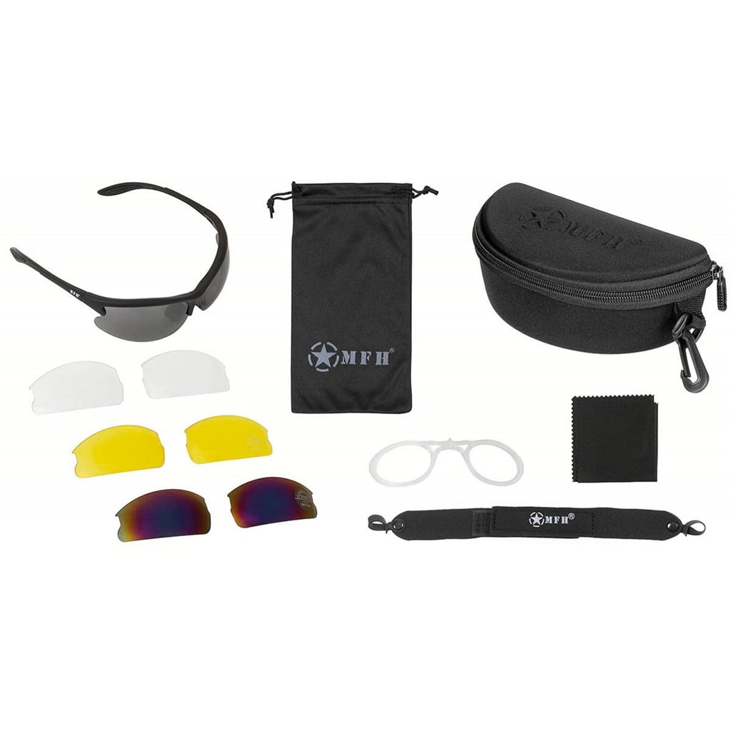 MFH brýle STRIKE čtyři skla a pouzdrem včetně dioptrické vložky ČERNÝ rám