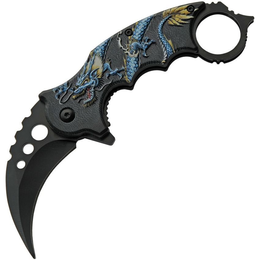 Levně Nůž zavírací DRAGON karambit MODRÝ