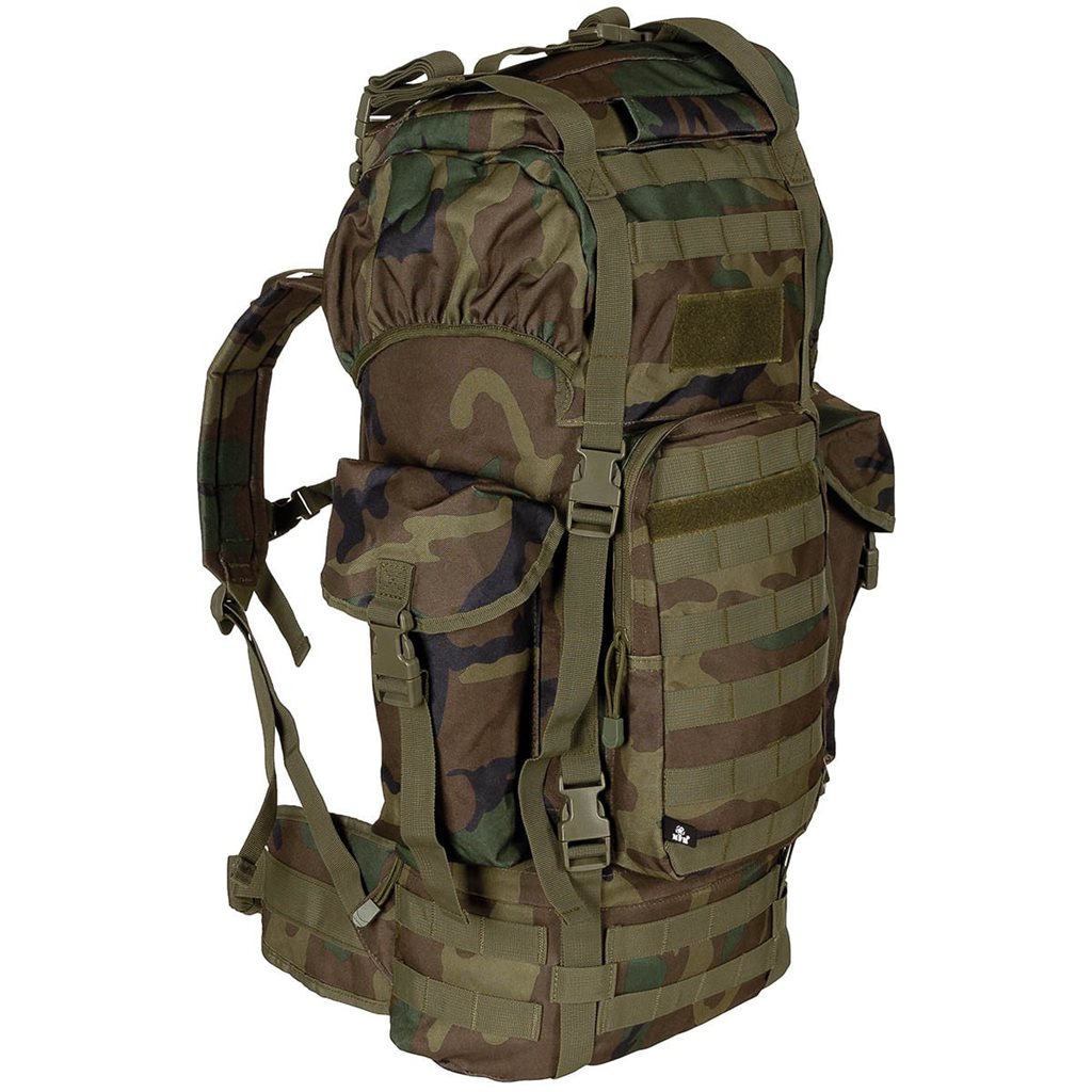Levně MFH batoh bojový MOLLE 65l polstrovaný + ALU výztuha WOODLAND