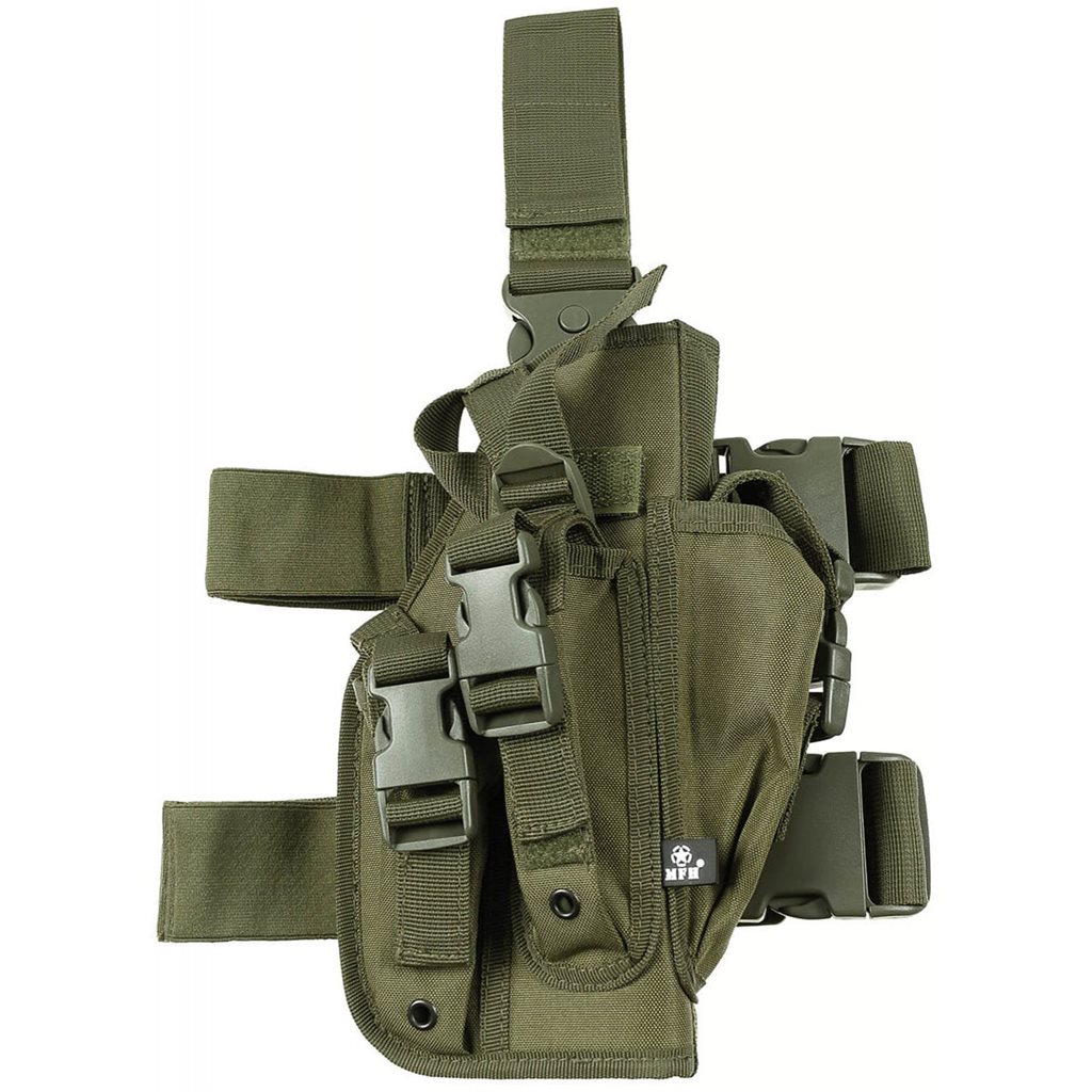 Levně MFH pouzdro na pistol a zásobníky stehenní pravé ZELENÉ