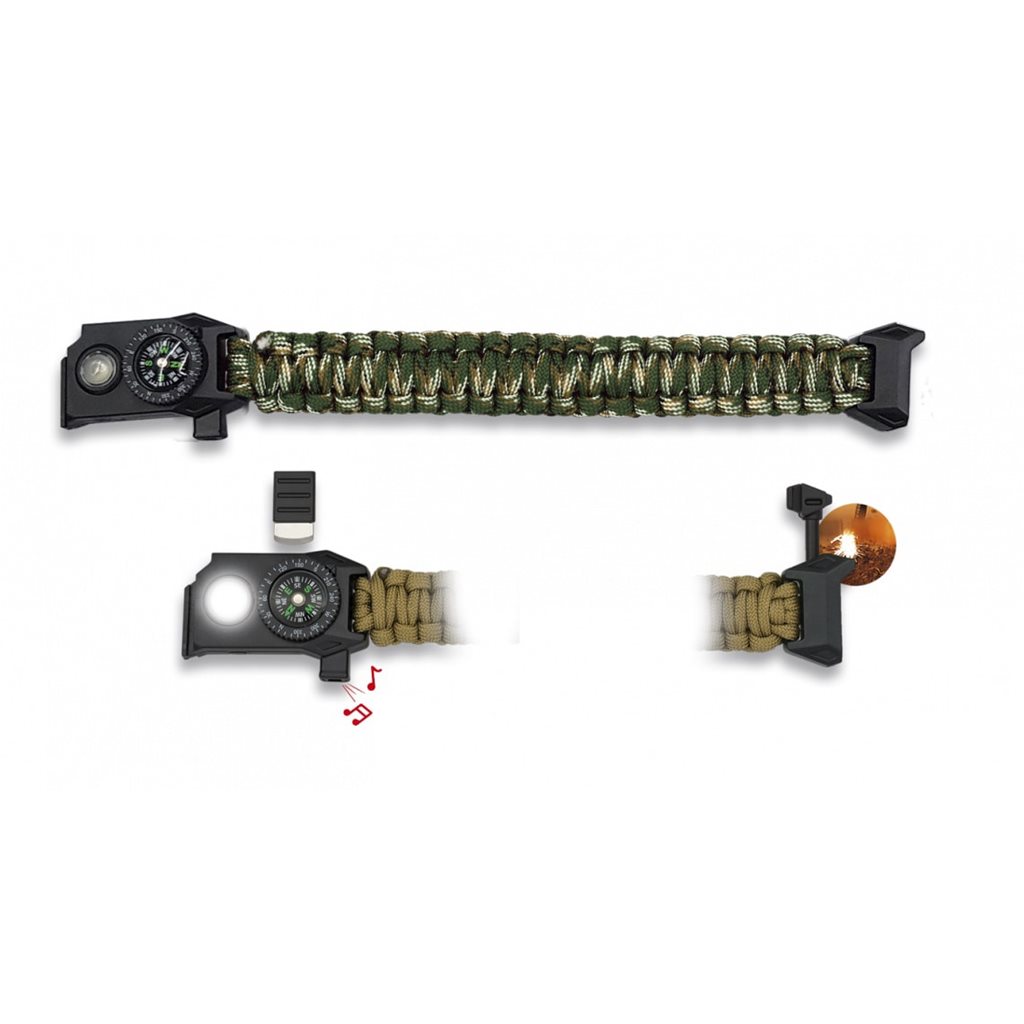 Levně Albainox náramek paracord s kompasem, píšťalkou a svítilnou CAMO