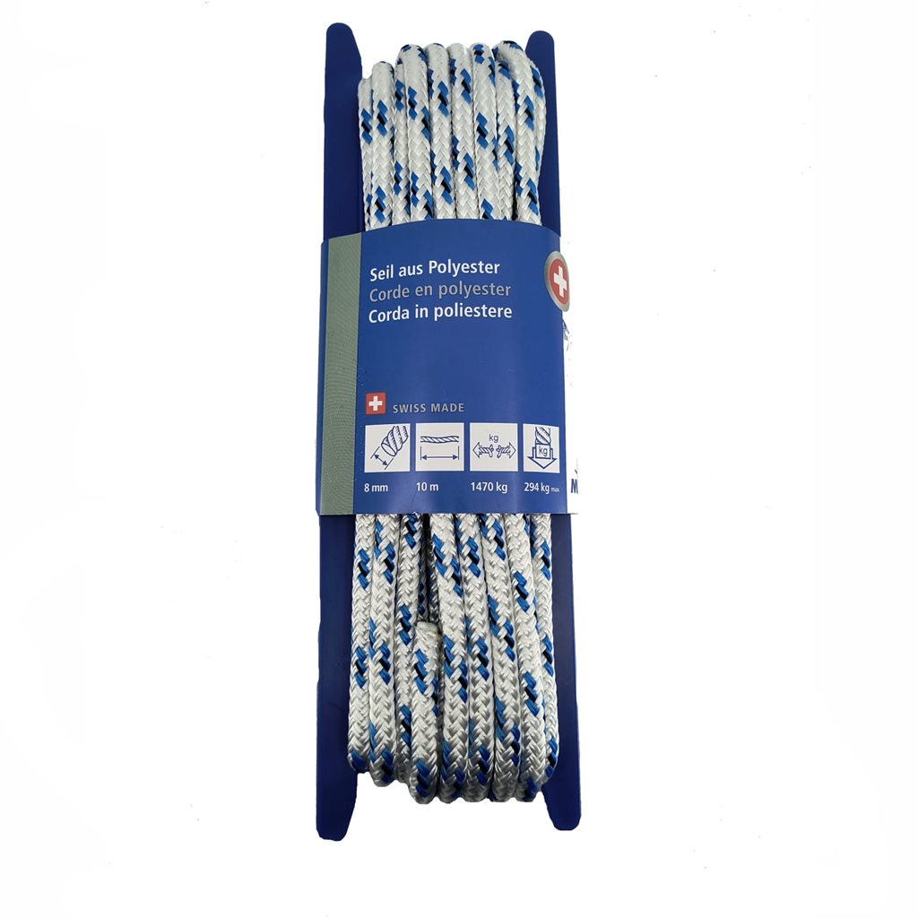 Levně Lano SWISS POLYESTER ø 8 mm / 10 m (1470kg/294kg) BÍLO MODRÉ