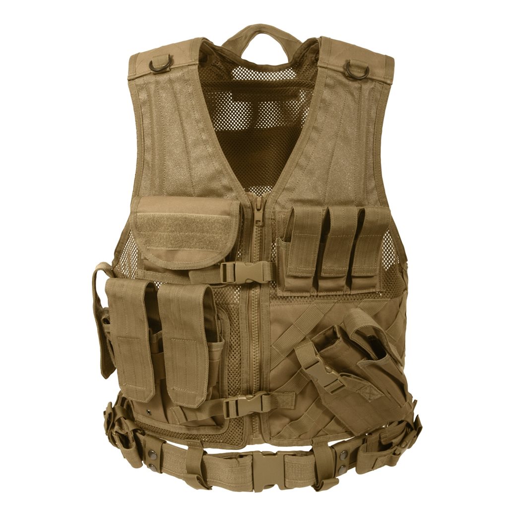 Levně ROTHCO vesta taktická CROSS DRAW MOLLE COYOTE BROWN nadměrná velikost