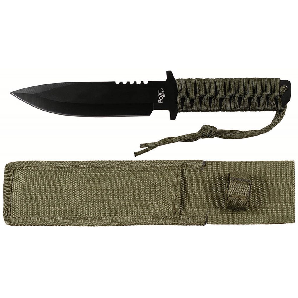 Levně FOX Outdoor nůž s pevnou čepelí provazová rukojeť ČERNÝ