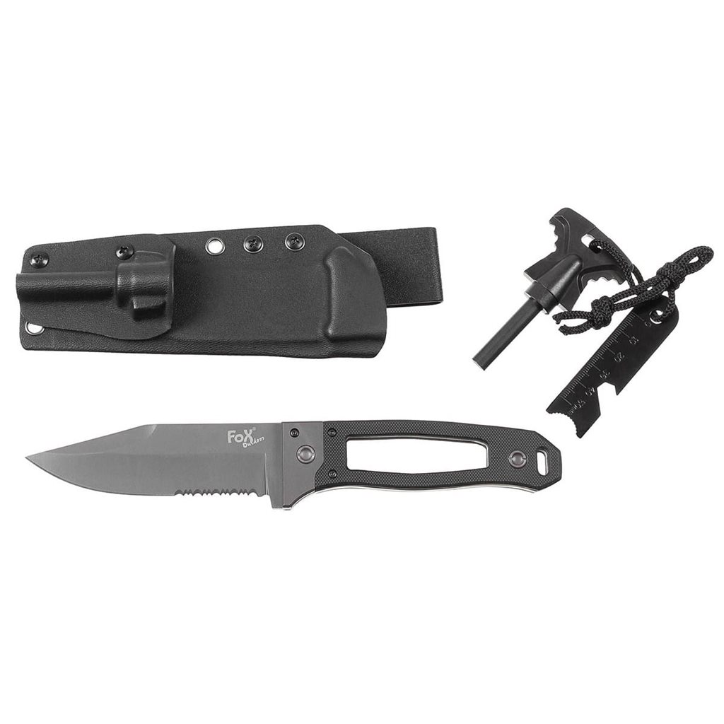 Levně FOX Outdoor nůž s pevnou čepelí SCORPION G10 včetně pouzdra a křesadla