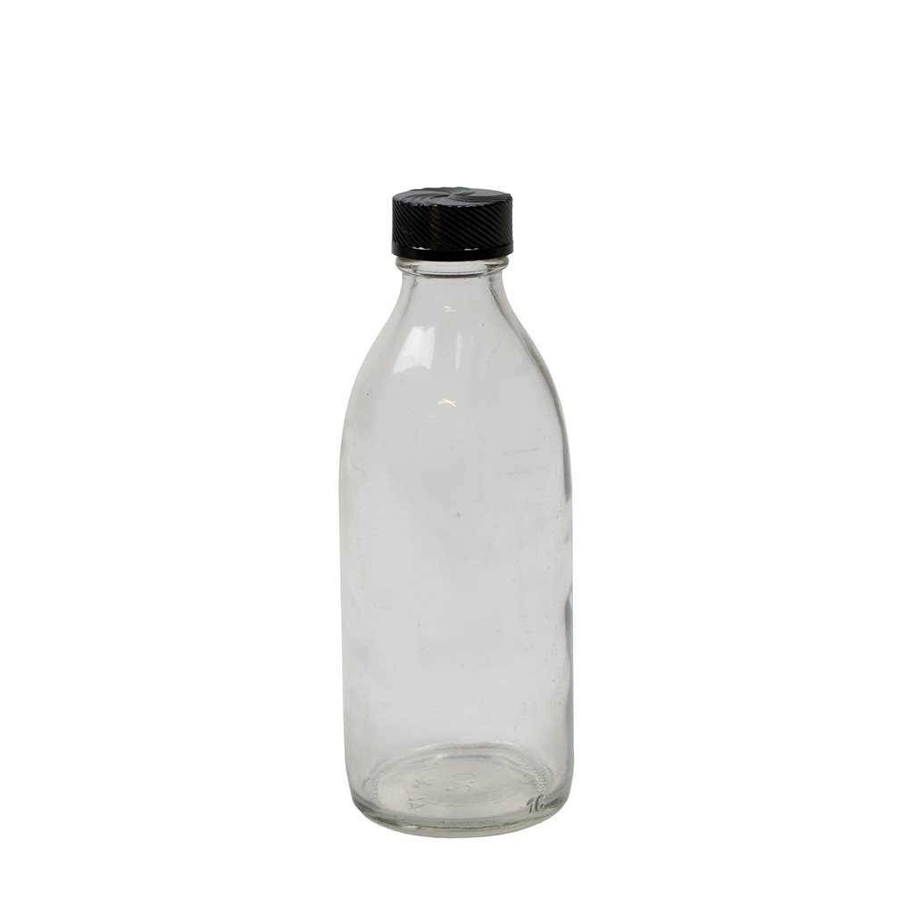 Levně Lahvička skleněná úzkohrdlá 200 ml s plastovým víčkem