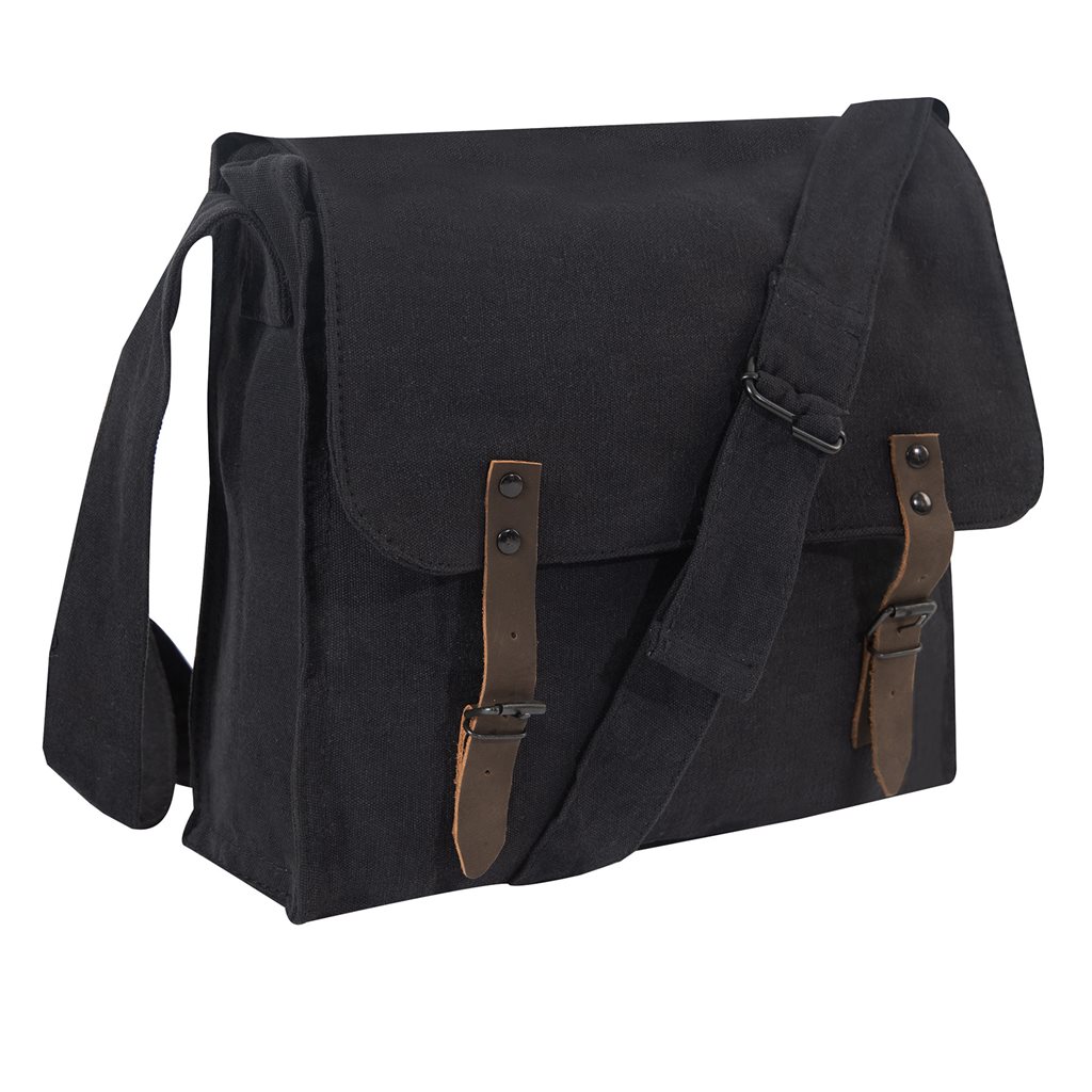 Levně ROTHCO taška přes rameno plátěná VINTAGE s koženými řemínky ČERNÁ