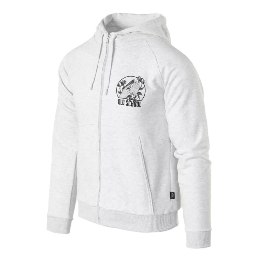 Levně Mikina OLD SCHOOL se zipem a kapucí SVĚTLE ŠEDÁ MELANŽ
