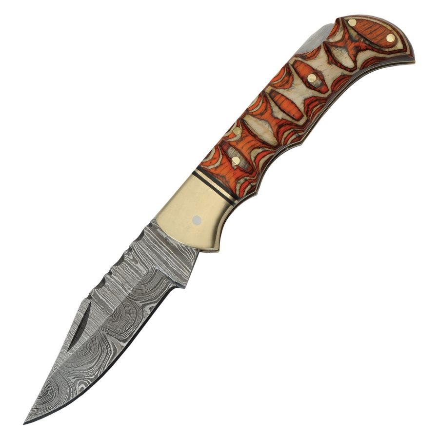 Levně Nůž zavírací DAMASCUS TWISTED dřevěná rukojeť