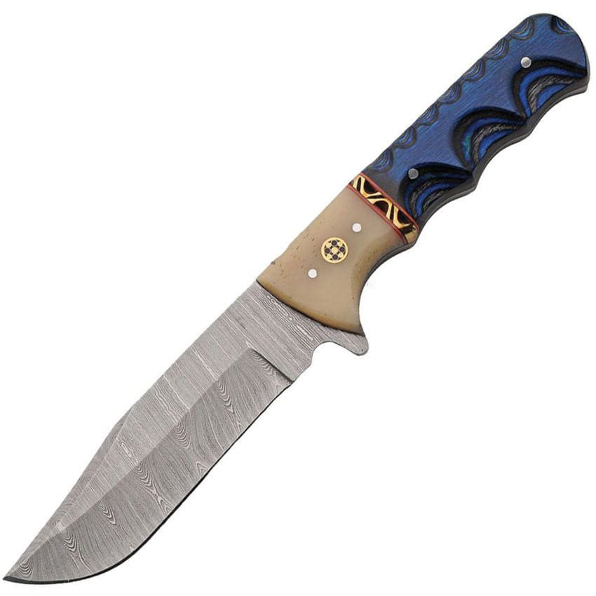 Levně Damascus Knives nůž s pevnou čepelí BLUE WOOD damašek