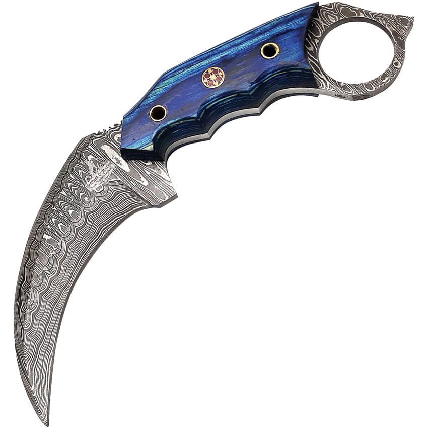 Levně FH Knives nůž FH Karambit damašková ocel s pouzdrem MODRÝ