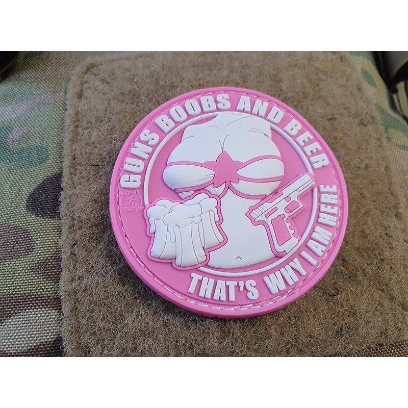 Levně JACKETS TO GO nášivka GUNS BOOBS AND BEER velcro plast RŮŽOVÁ