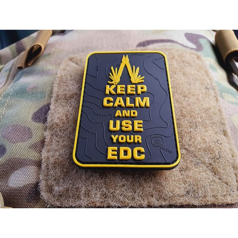 Nášivka KEEP CALM AND USE YOUR EDC velcro ČERNÁ/ŽLUTÁ