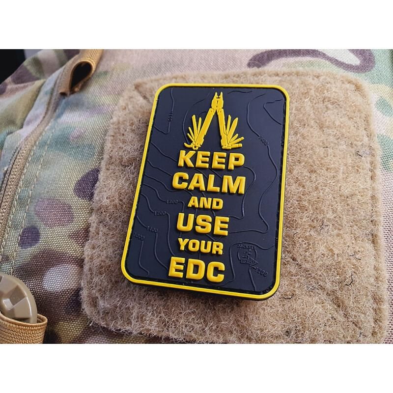 Nášivka KEEP CALM AND USE YOUR EDC velcro ČERNÁ/ŽLUTÁ