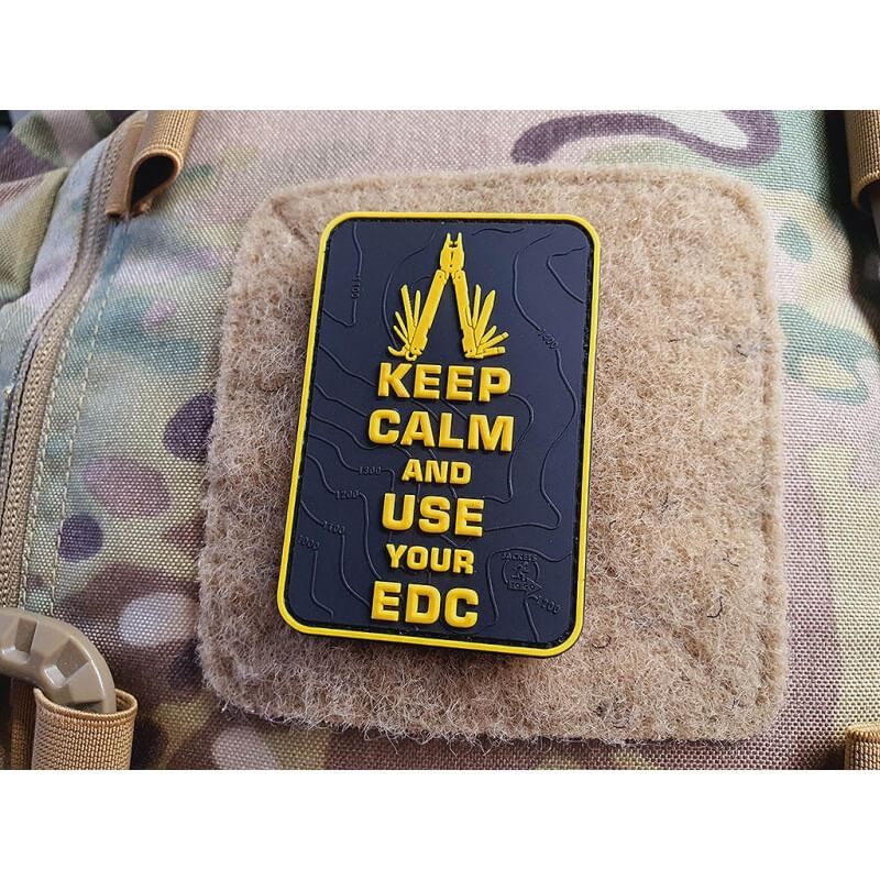 Nášivka KEEP CALM AND USE YOUR EDC velcro ČERNÁ/ŽLUTÁ