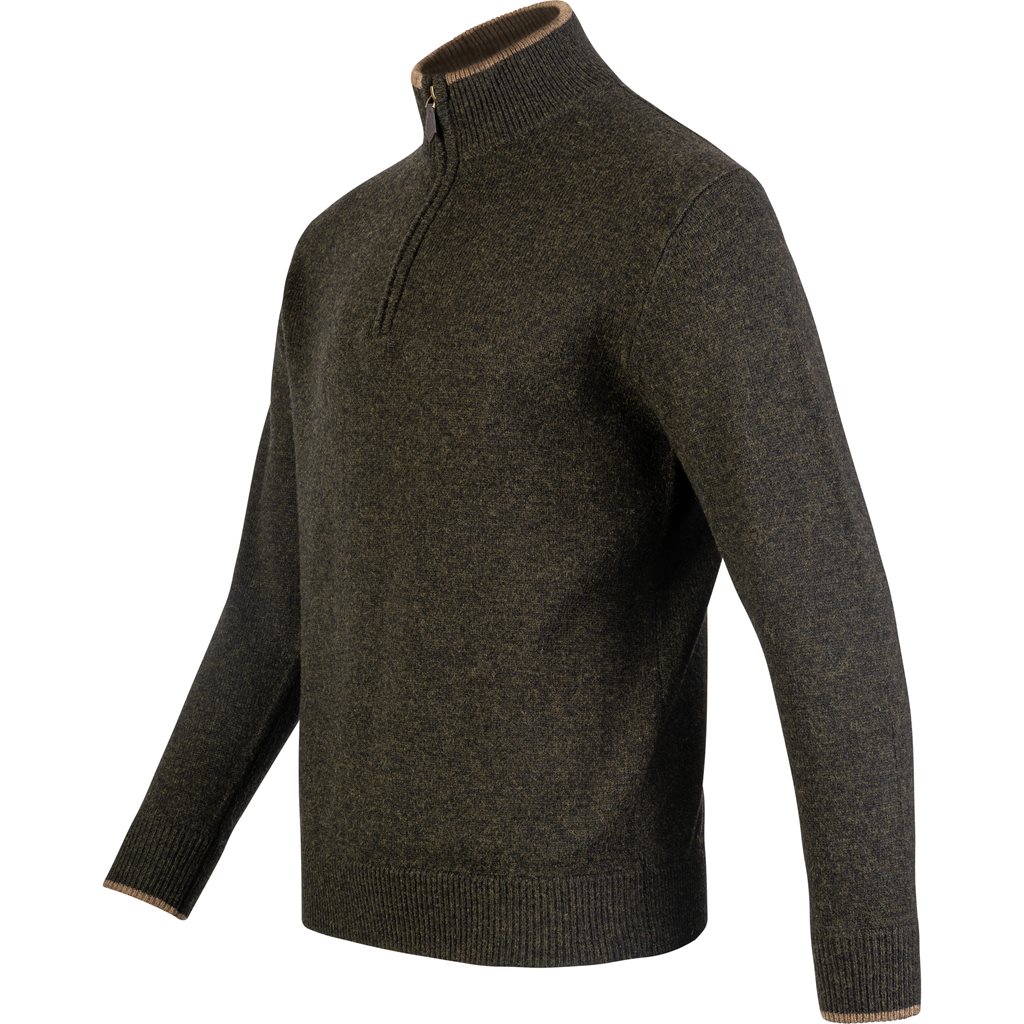 Levně Svetr ASHCOMBE se zipem jehněčí vlna DARK OLIVE