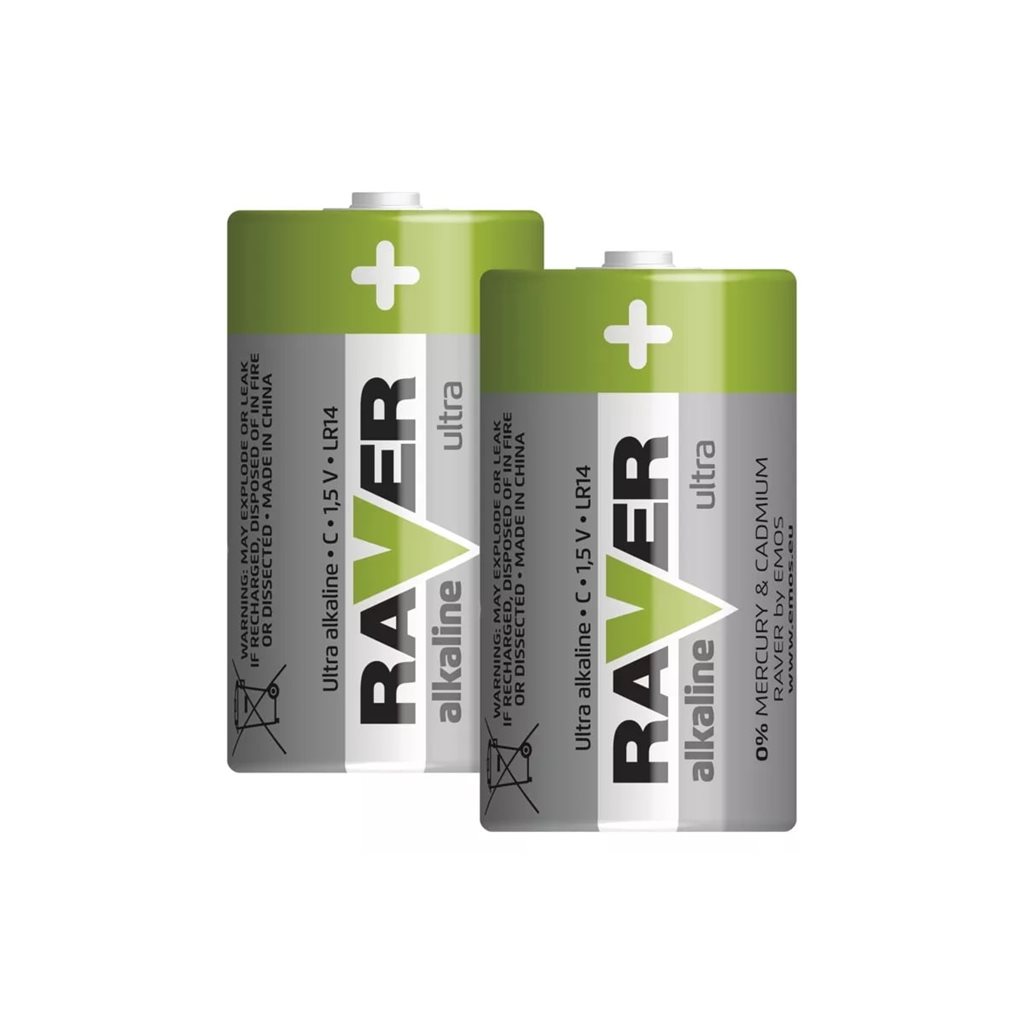 Levně Baterie alkalická RAVER 1,5V "malé mono C" / LR14 blistr 2ks