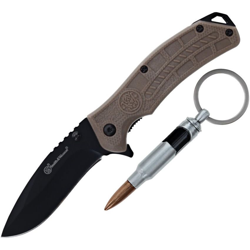 Levně Smith & Wesson nůž zavírací HRT hladké ostří s píšťalkou ve tvaru PATRONY