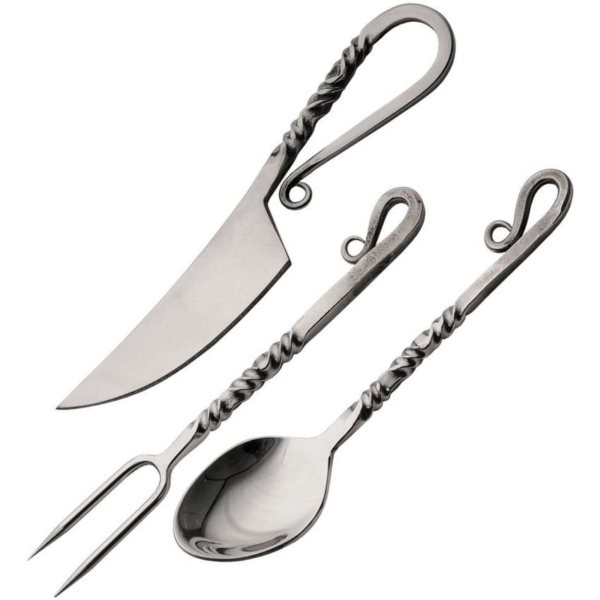 Levně Příbor historický TWISTED leštěný s koženým pouzdrem