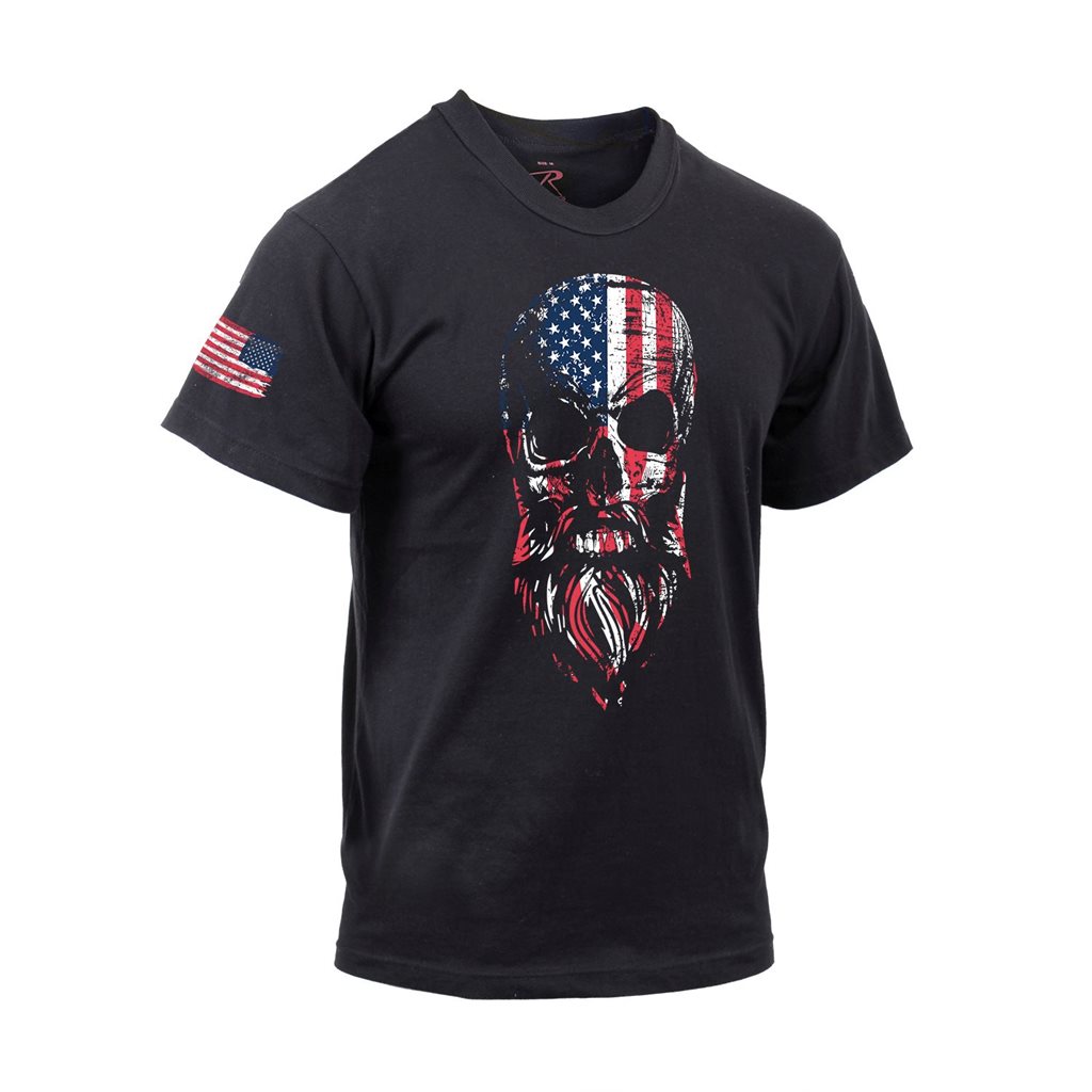 Levně Triko motiv USA vousatá lebka ČERNÉ