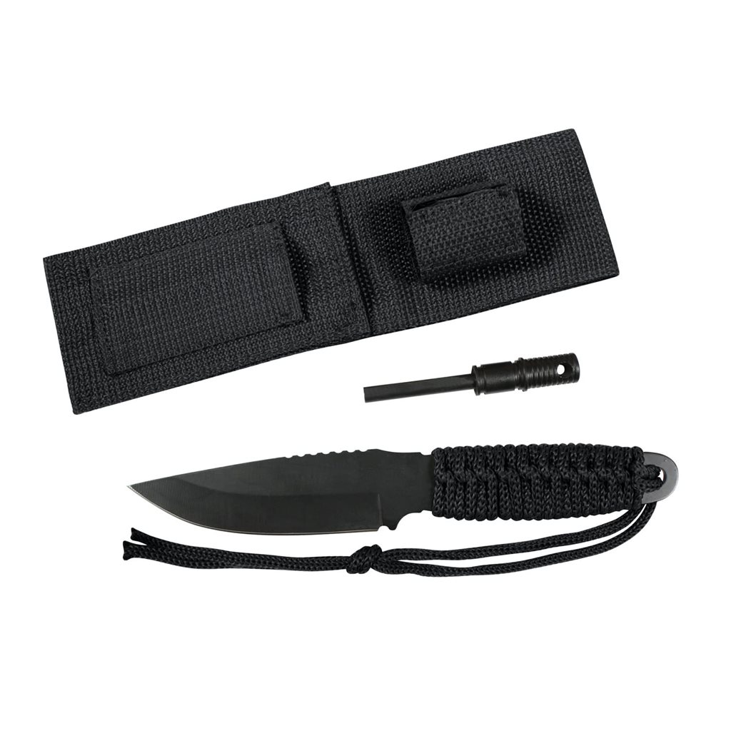 Levně ROTHCO nůž PARACORD s pevnou čepelí + křesadlo ČERNÝ