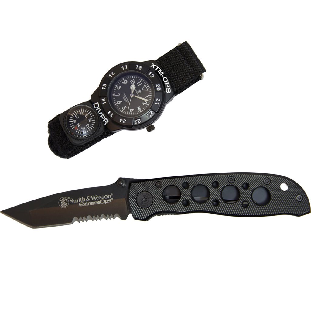 Levně Smith & Wesson dárkový Set EXTREME OPS COMBO zavírací nůž + hodinky