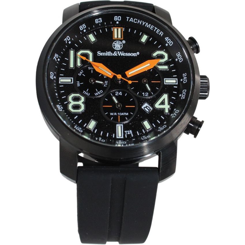 Levně Smith & Wesson hodinky CHRONOGRAPH gumový řemínek ČERNÉ