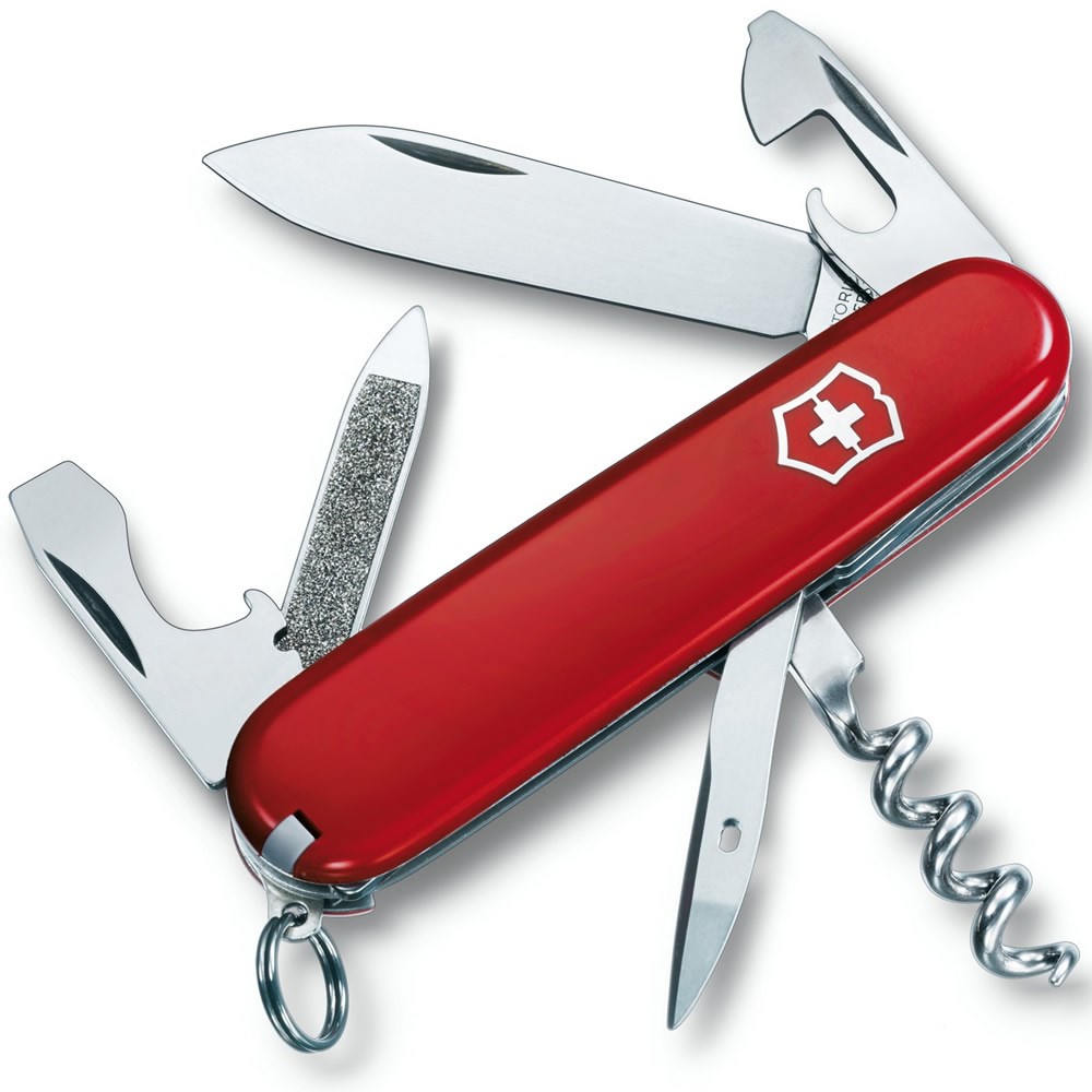 Levně VICTORINOX nůž kapesní SPORTSMAN 84mm ČERVENÝ s kroužkem