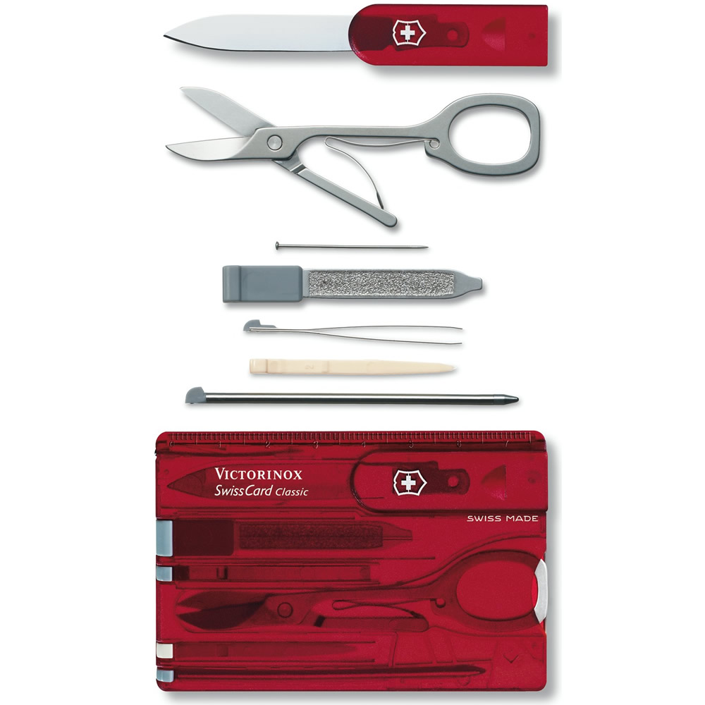 Levně VICTORINOX karta SwissCard CLASSIC ČERVENÁ transparentní