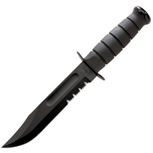 Levně KA-BAR nůž FIGHTING/UTILITY ozubené ostří ČERNÝ - kožené pouzdro