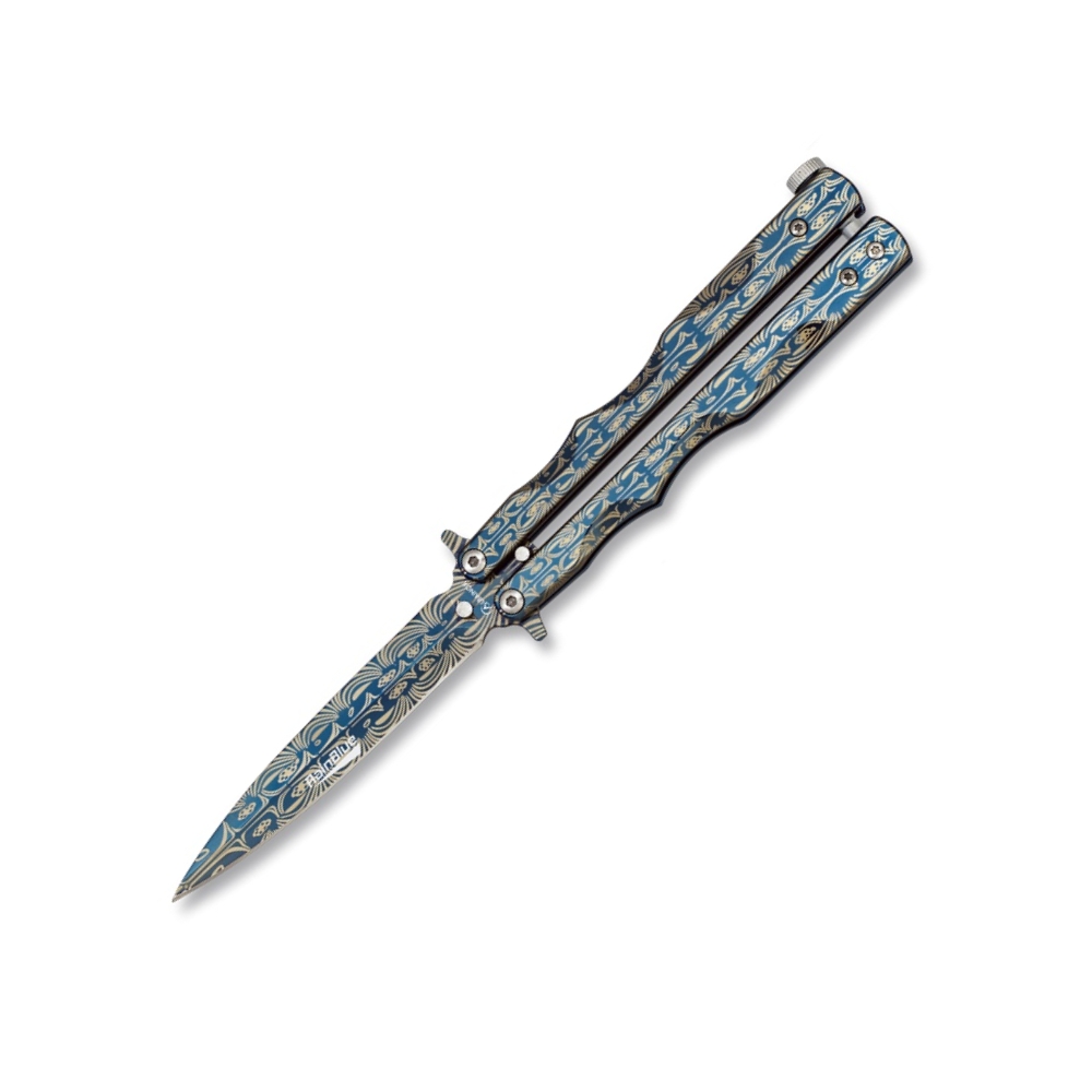Levně Albainox nůž motýlek RAIN BLUE s ornamenty